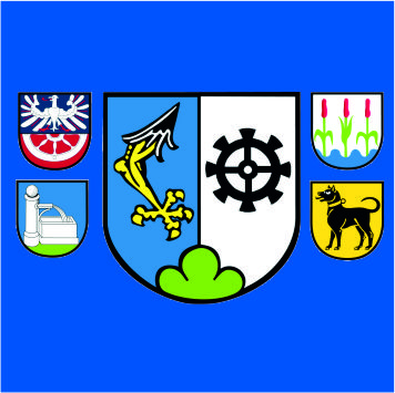Wappen vor blauem Hintergrund